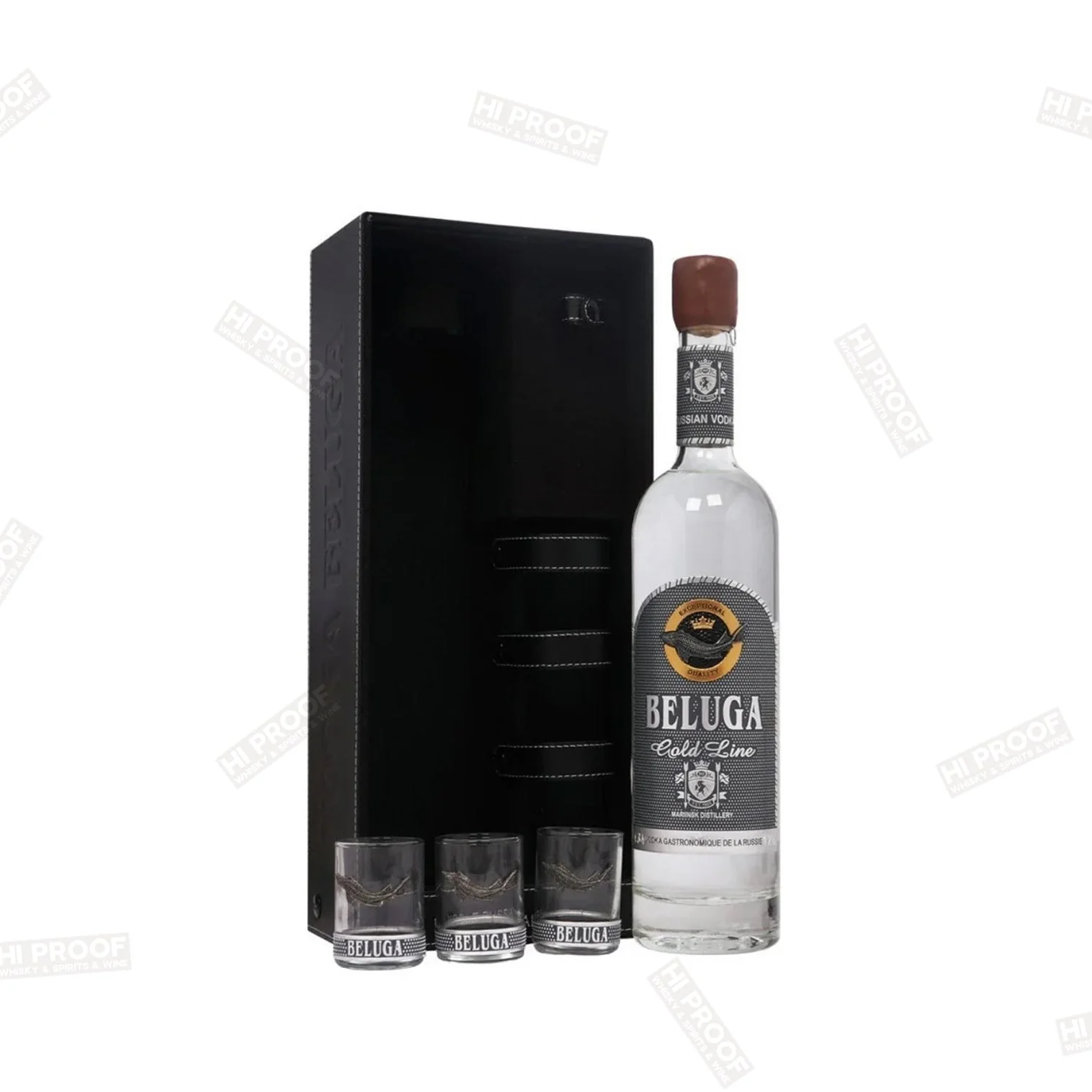 Beluga Vodka Gold Line 750ml & 3x Shot Glass Gift Set