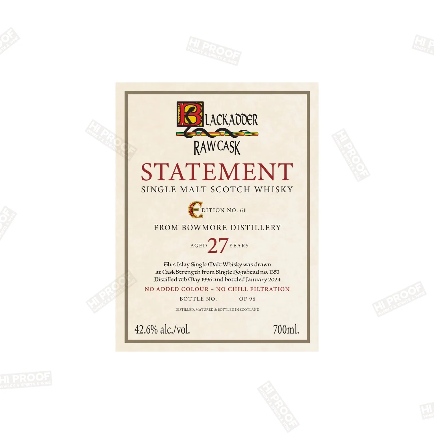 Blackadder Raw Cask Statement Bowmore 27 Year Old 700ml 42.6% - Image 2
