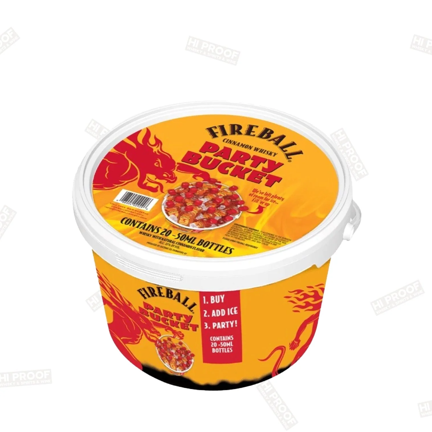 Fireball Cinnamon Whiskey Party Bucket, 50ml Bottles, 20 Count, 33% Alcohol