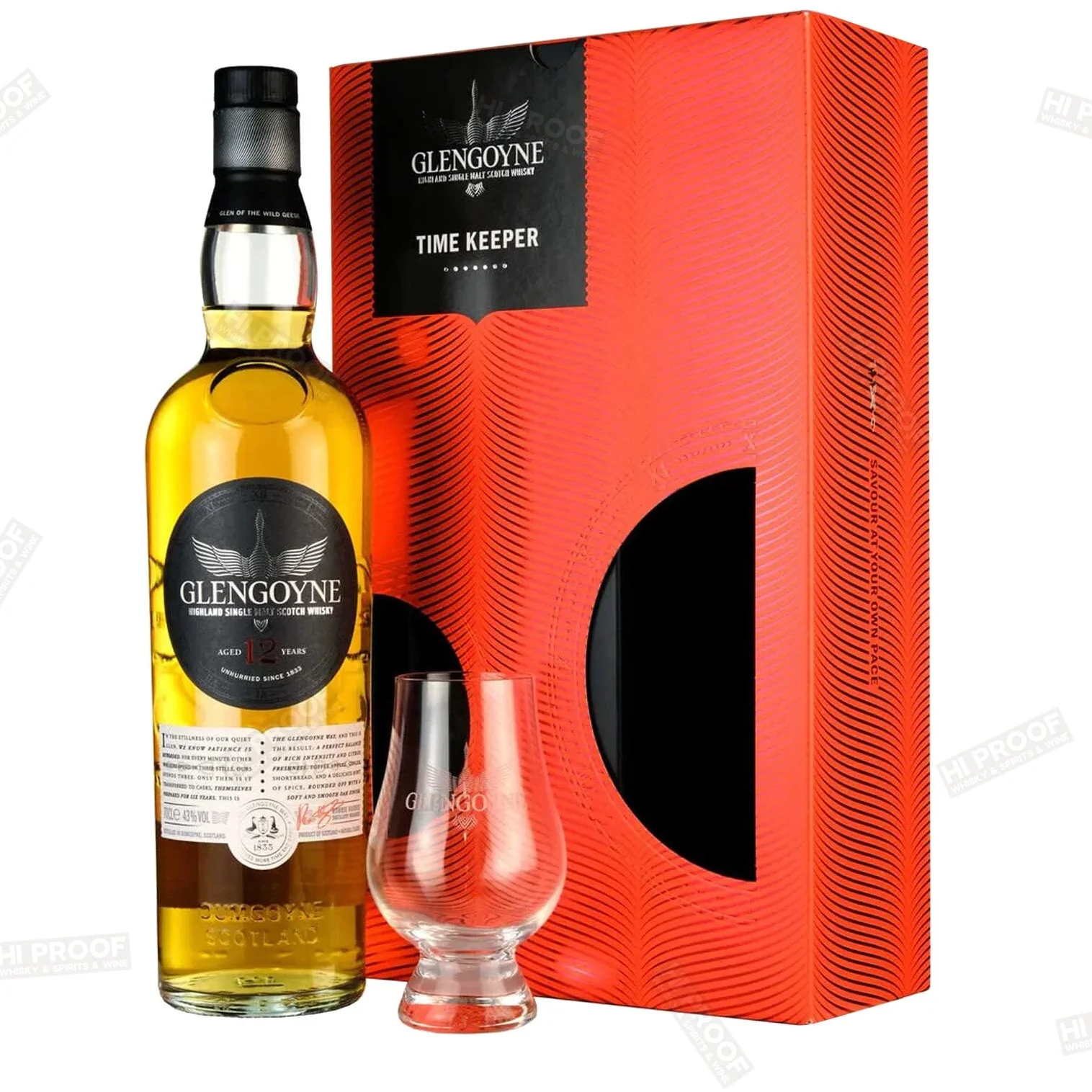 Glengoyne 12 Year Time Keeper Highland Single Malt Scotch Whisky Gift Set with Glass 750ml