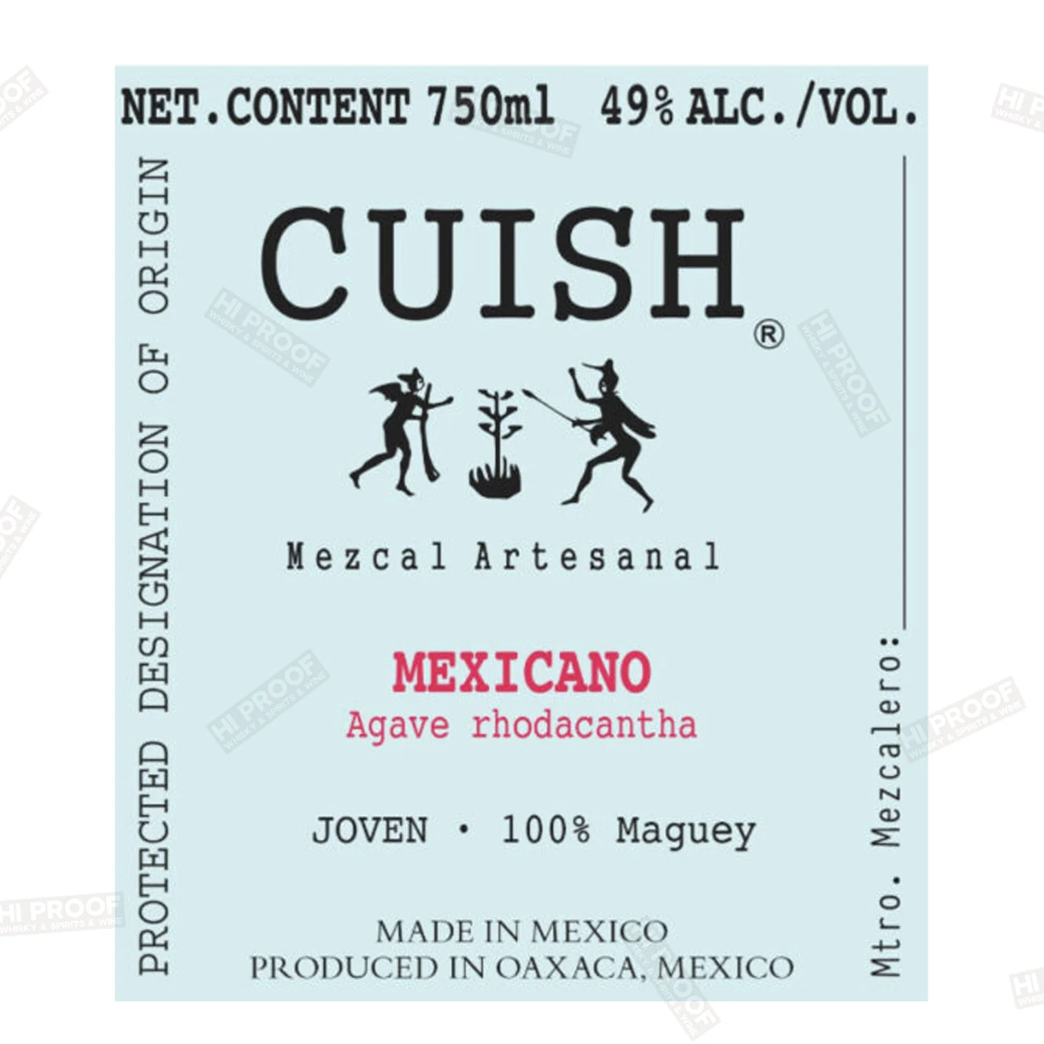 Mezcal Cuish Destilado De Agave, Mexicano 'francisco Garcia Leon' 750ml